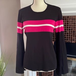 Bar lll  Black with Striped Bold Pink and White Knit Top  Size Medium